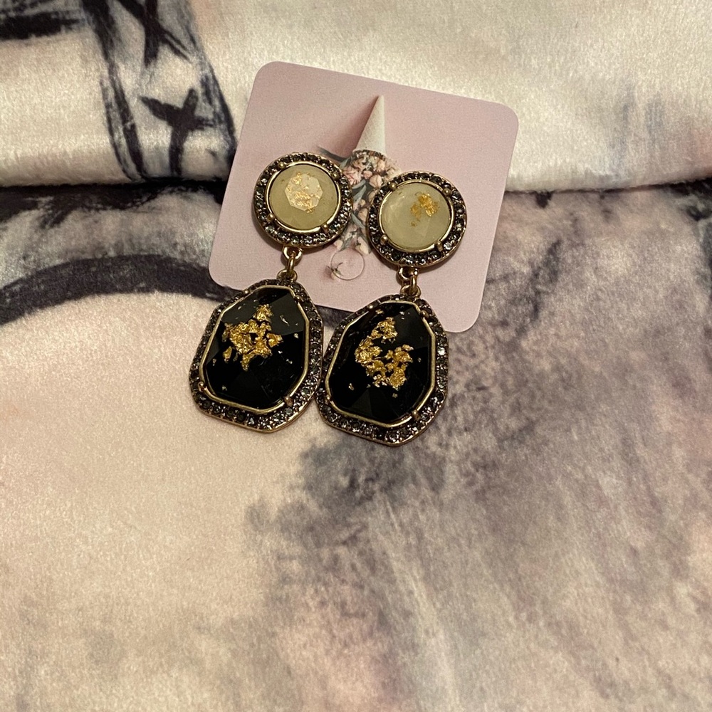 Chic Black and Gold Dangle Earrings